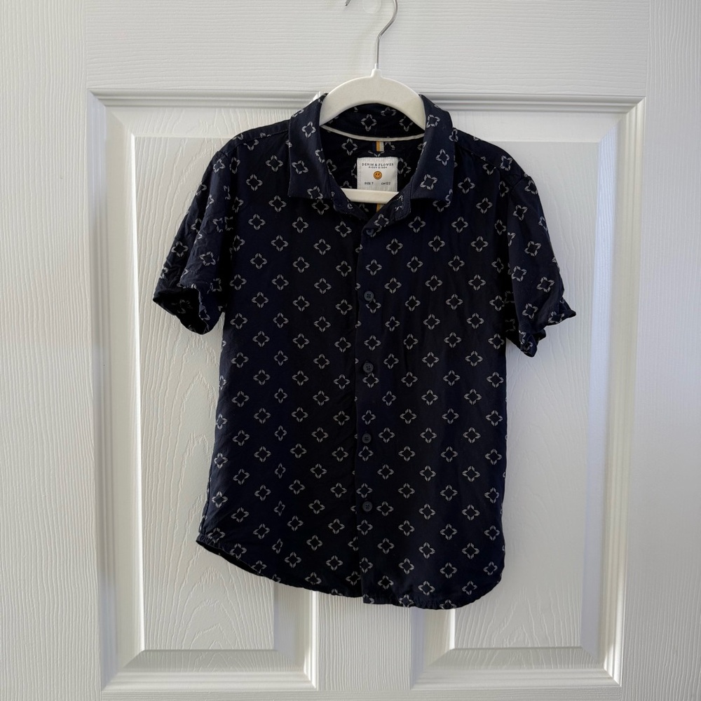 Denim & Flower Navy Geometric Casual Shirt